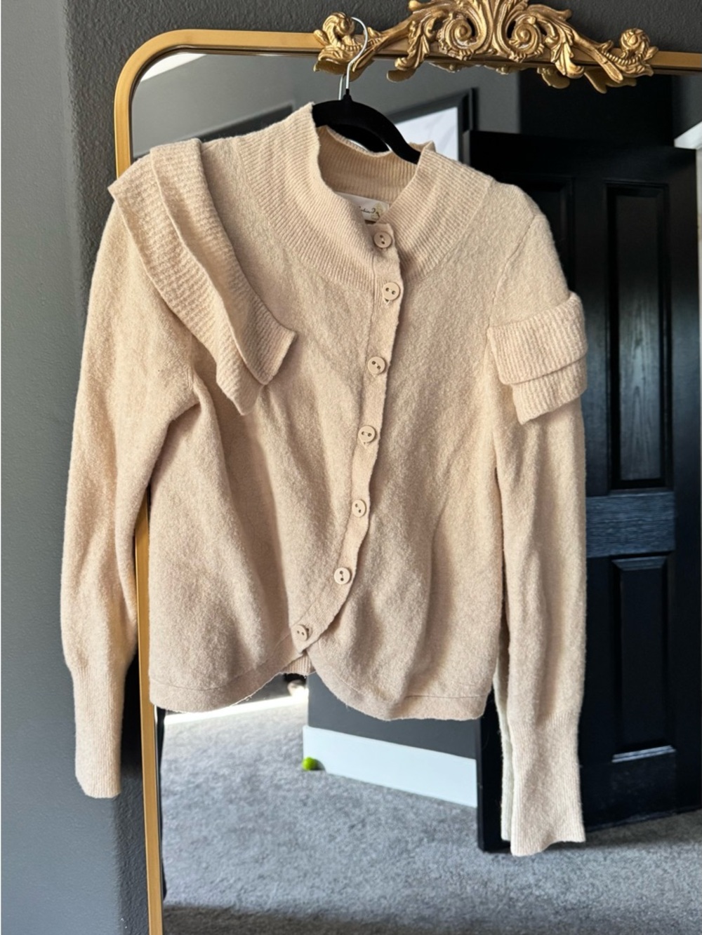 Anthropologie Cream Button-Up Knit Cardigan